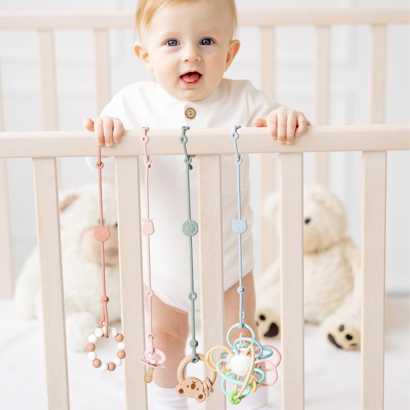 ROCCED Toy Straps for Baby 6pcs, Silicone High Chair Toys Straps Stroller Accessories Toddler Bottle Straps Car Seat Toys Baby Travel Essential Silicone Ivory+Sage+Blue - Image 5